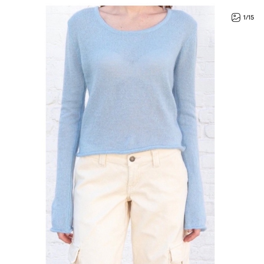 Brandy Melville Light Blue Scoop Neck Long Sleeve Sweater